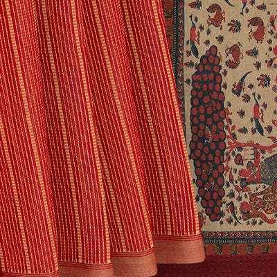 Orange Tussar Silk Saree With Stripes  -Orange