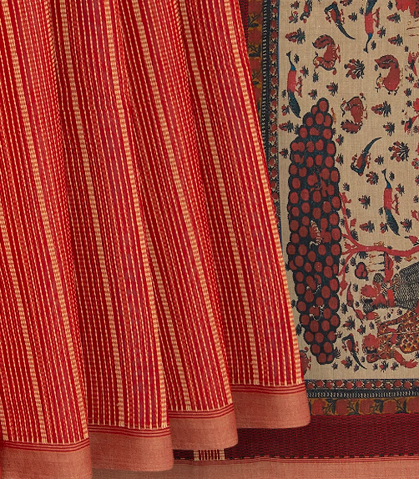 Orange Tussar Silk Saree With Stripes  -Orange