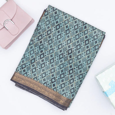 Light Blue Handloom Tussar Silk Saree Printed With Triangle Motifs