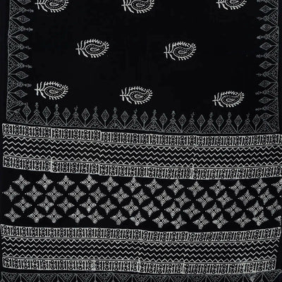 Black Woven Jaipur Cotton Saree Printed With Mango Motifs