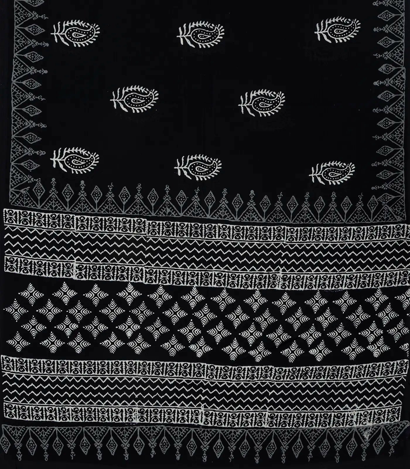 Black Woven Jaipur Cotton Saree Printed With Mango Motifs