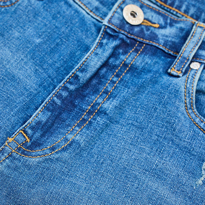 Blue Distressed Regular Fit Jeans