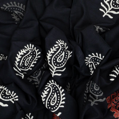 Black Jaipur Cotton Saree With Printed Mango Motifs