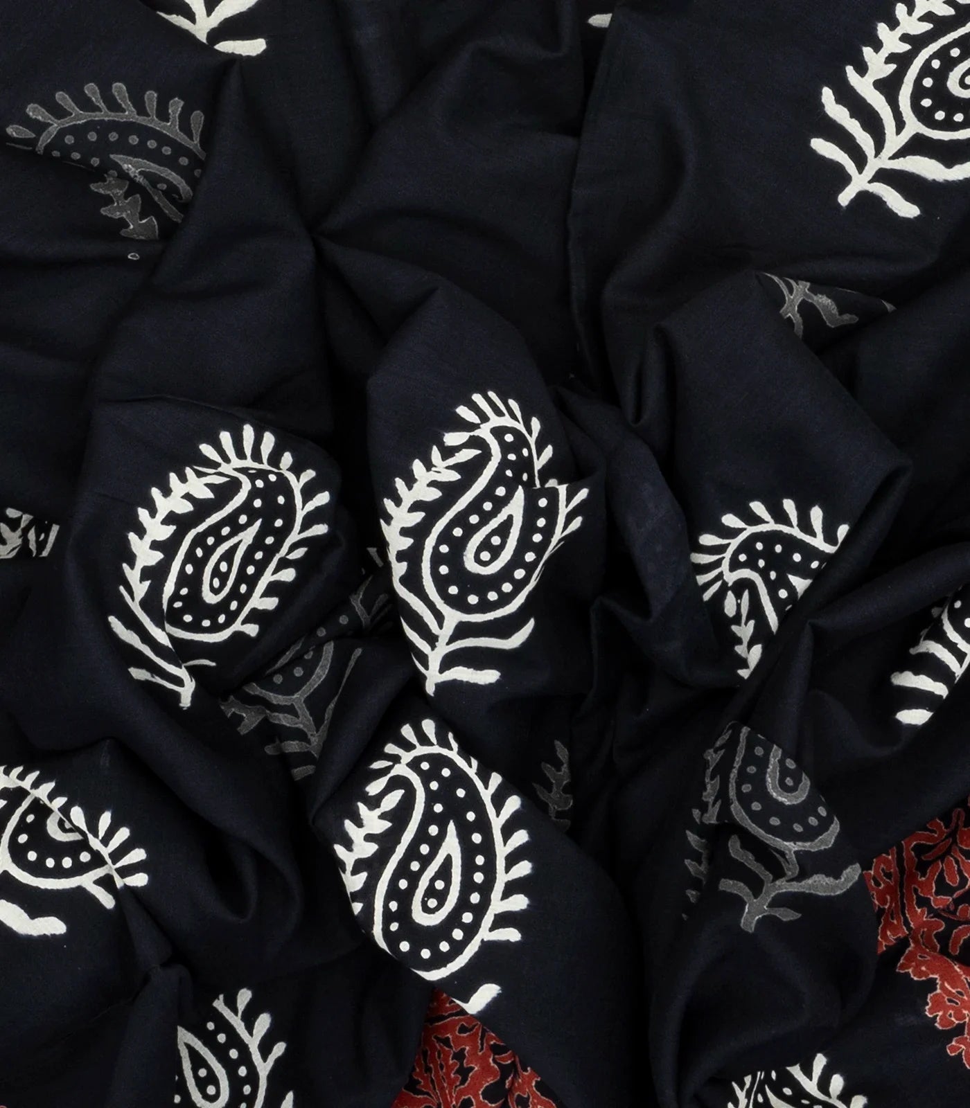 Black Jaipur Cotton Saree With Printed Mango Motifs