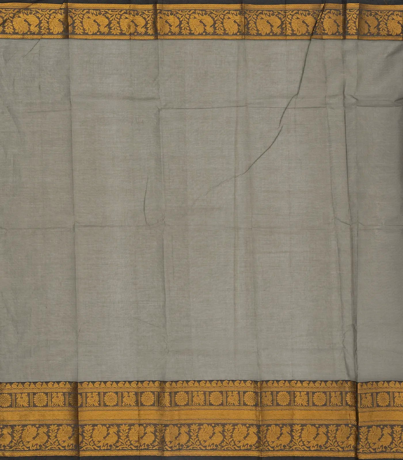 Grey Handloom Chettinad Cotton Saree With Zari Stripes