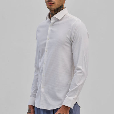 White Textured Slim Fit Shirt