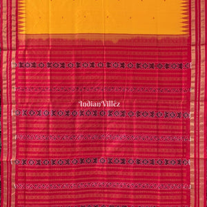 Red Yellow Patil Design Bomkai Sambalpuri Silk Saree