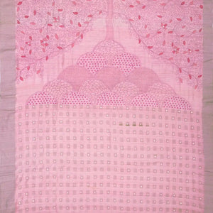 Pink Handwoven Linen Saree With Tree of Life Embroidery Motifs
