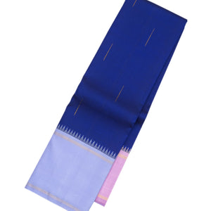 Dark Blue Handloom Kanchipuram Korvai Silk Saree With Raindrop Buttas