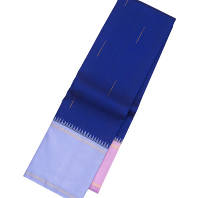 Dark Blue Handloom Kanchipuram Korvai Silk Saree With Raindrop Buttas