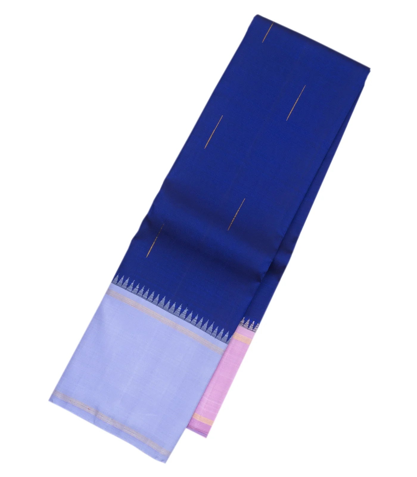 Dark Blue Handloom Kanchipuram Korvai Silk Saree With Raindrop Buttas