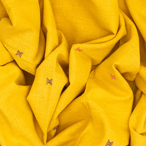 Turmeric Yellow Handloom Bhujodi Cotton Saree With Cross Buttas