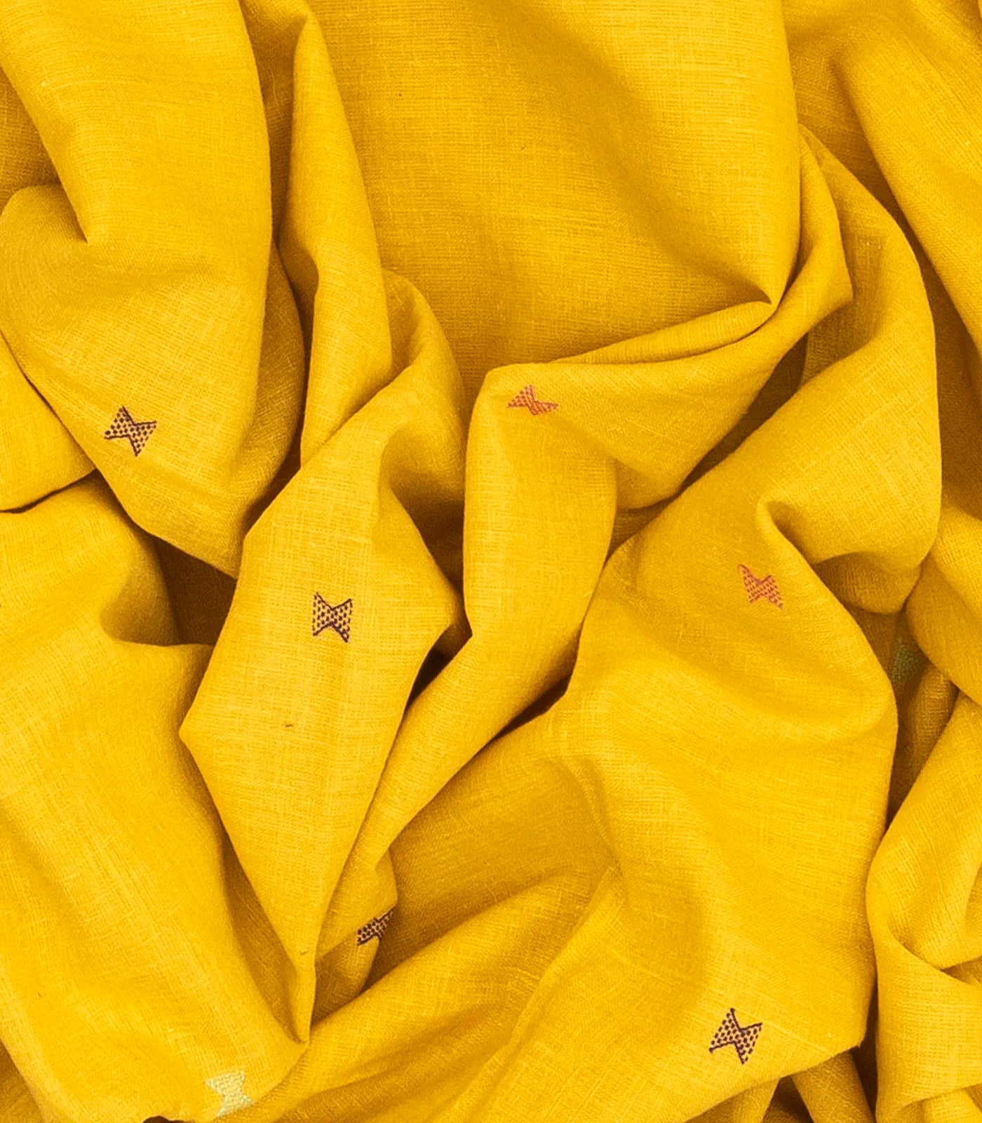 Turmeric Yellow Handloom Bhujodi Cotton Saree With Cross Buttas