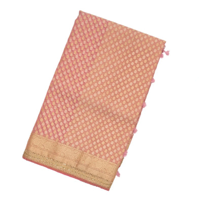 Baby Pink Woven Banarasi Silk Saree With Floral Motifs