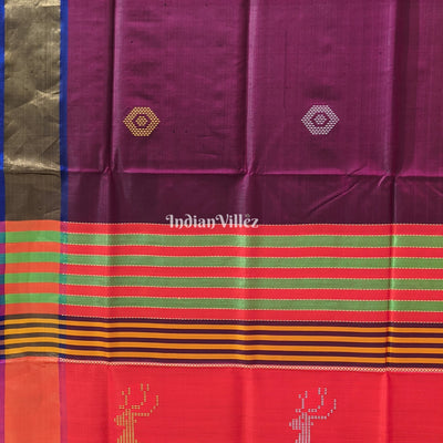 Wine with Orange Handwoven Soft Silk Saree