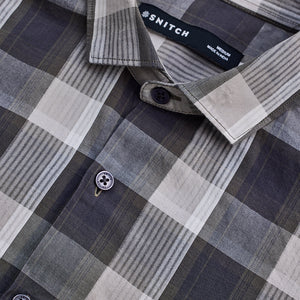 Charcoal Grey Checks Slim Fit Shirt