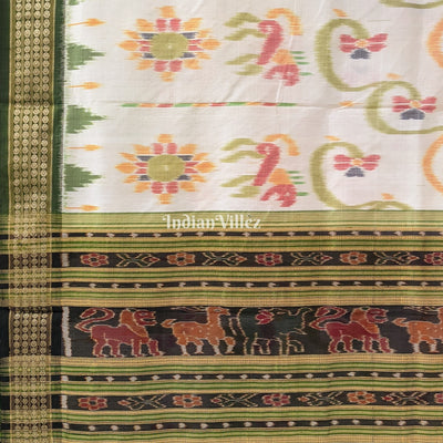 Off-White Animal Flower Theme Khandua Silk Saree