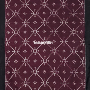 Dark Maroon with Black Pasapali inspired Contemporary Odisha Ikat Silk Saree
