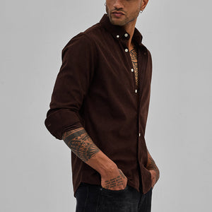 Dark Brown Slim Fit Corduroy Shirt
