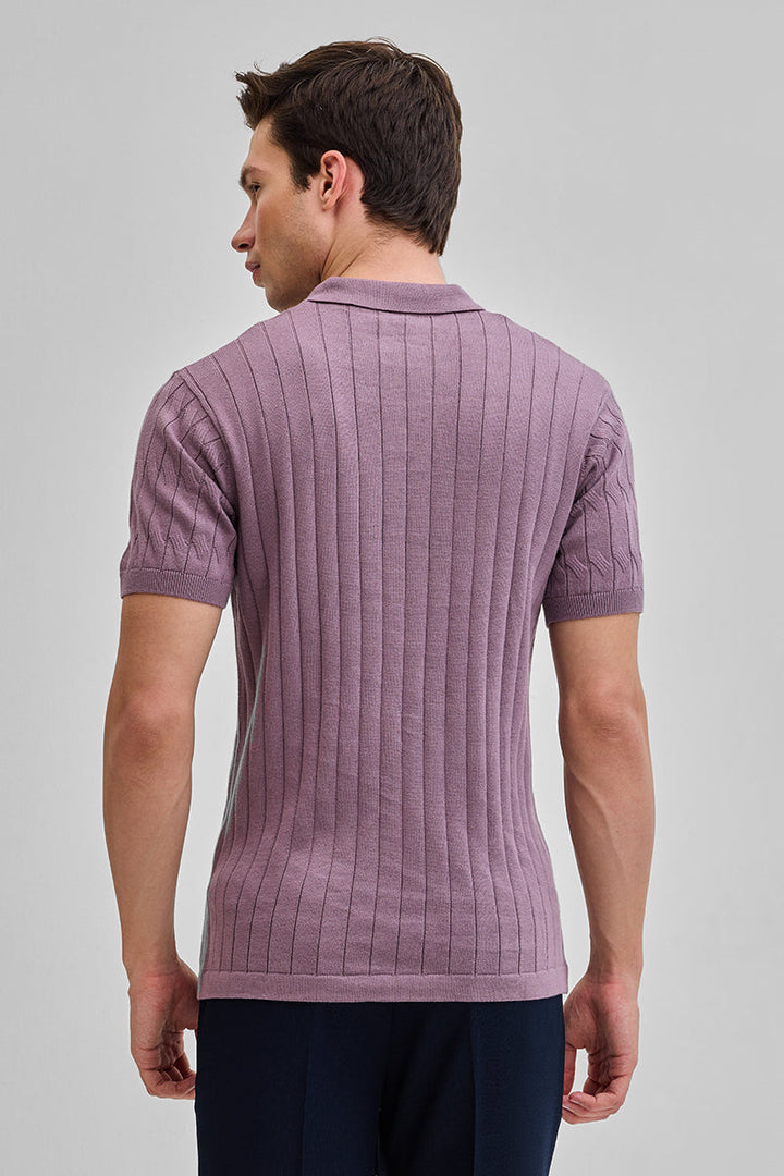 Mauve Knitted Polo T-Shirt