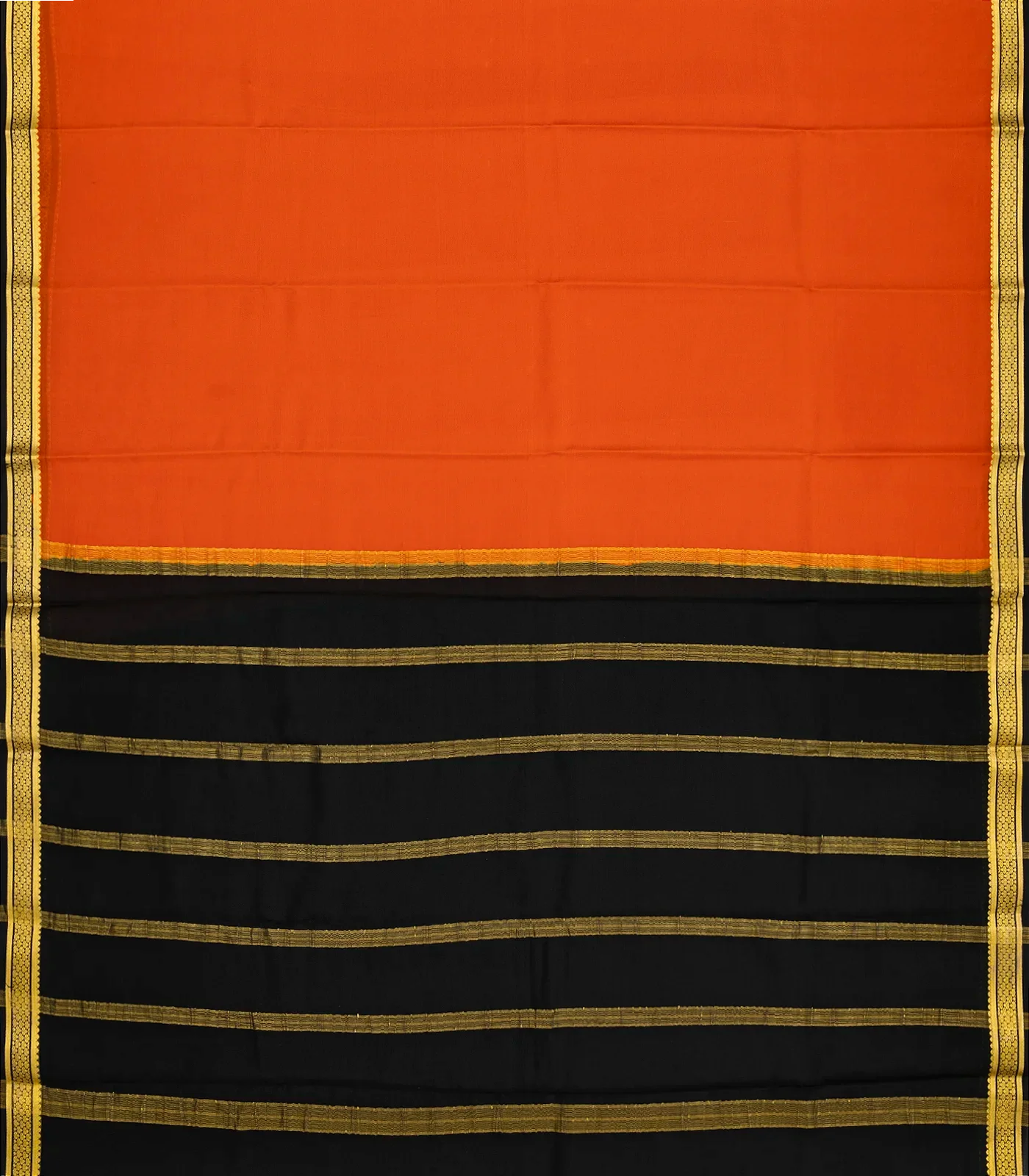 Orange Mysore Plain Crepe Silk Saree With Black Border