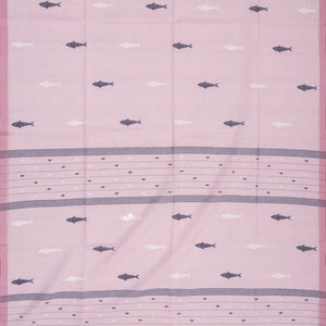 Baby Pink Handloom Bengal Cotton Saree With Fish Motifs