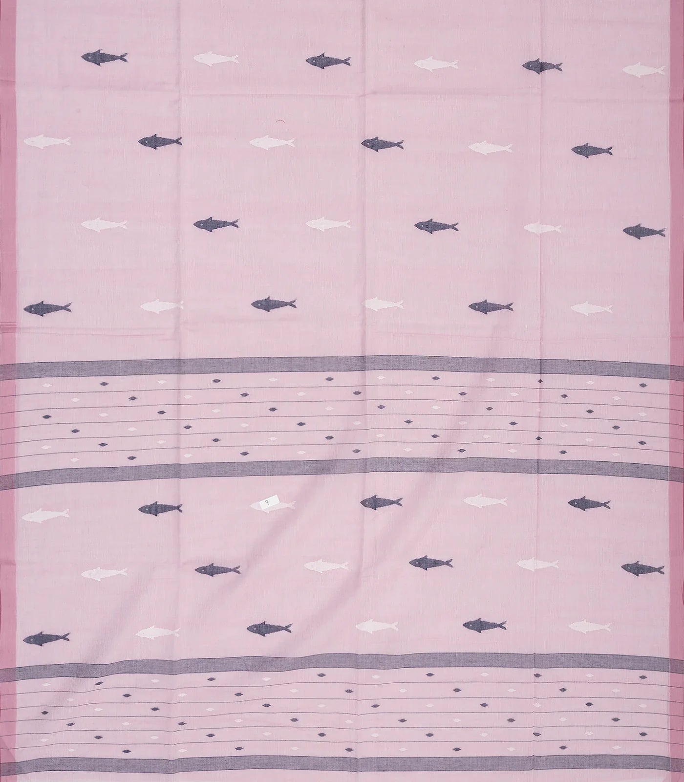 Baby Pink Handloom Bengal Cotton Saree With Fish Motifs
