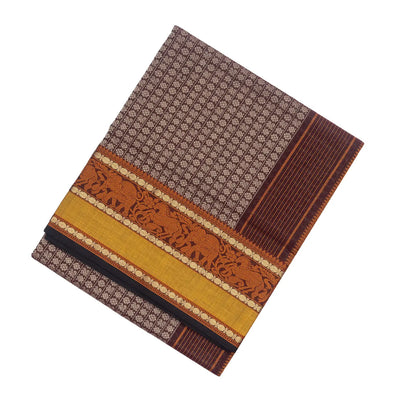 Brown Handloom Silk Cotton Saree With Annam Chakaram Motifs