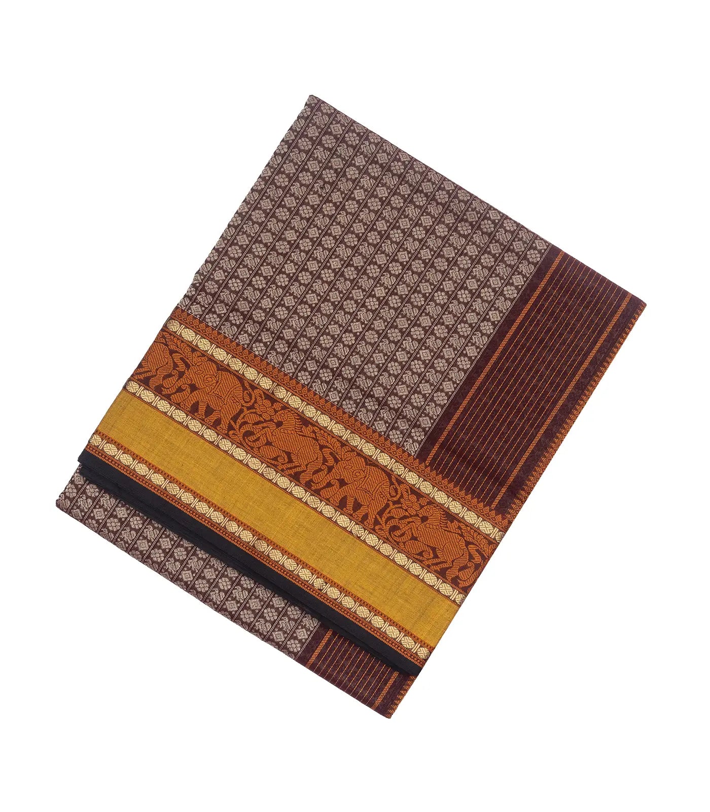 Brown Handloom Silk Cotton Saree With Annam Chakaram Motifs