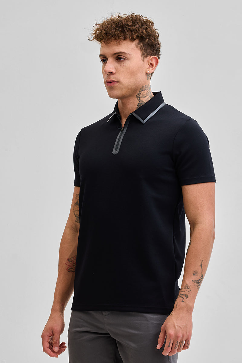 Black Zipper Polo T-Shirt