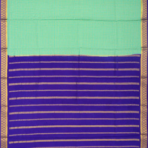 Aquamarine Mysore Crepe Silk Saree With Checks & Contrast Border