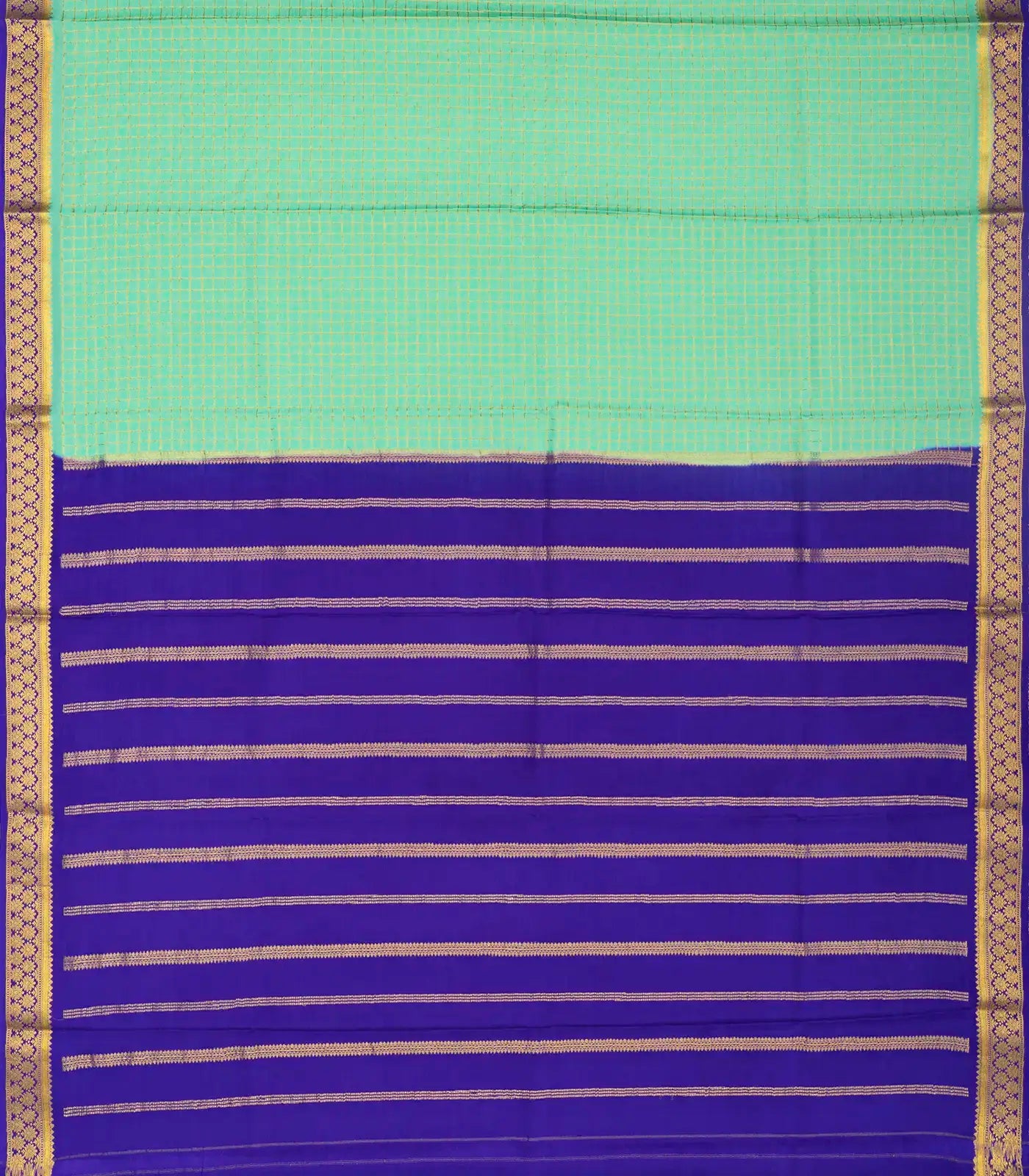 Aquamarine Mysore Crepe Silk Saree With Checks & Contrast Border