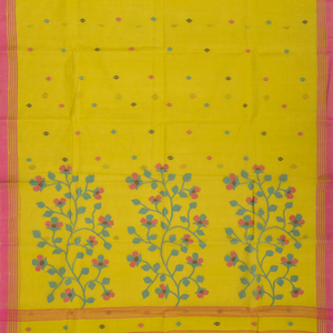 Olive Green Bengal Cotton Saree With Diamond Motifs