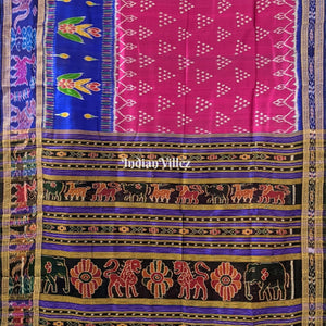 Purple Odisha Handloom Khandua Silk Saree with Animal Border