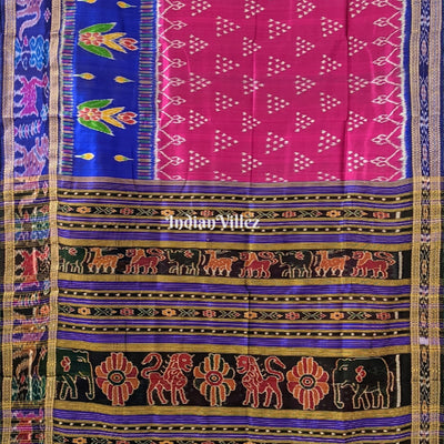Purple Odisha Handloom Khandua Silk Saree with Animal Border