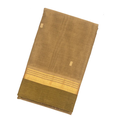 Taupe Handloom Village Cotton Saree With Square Buttas