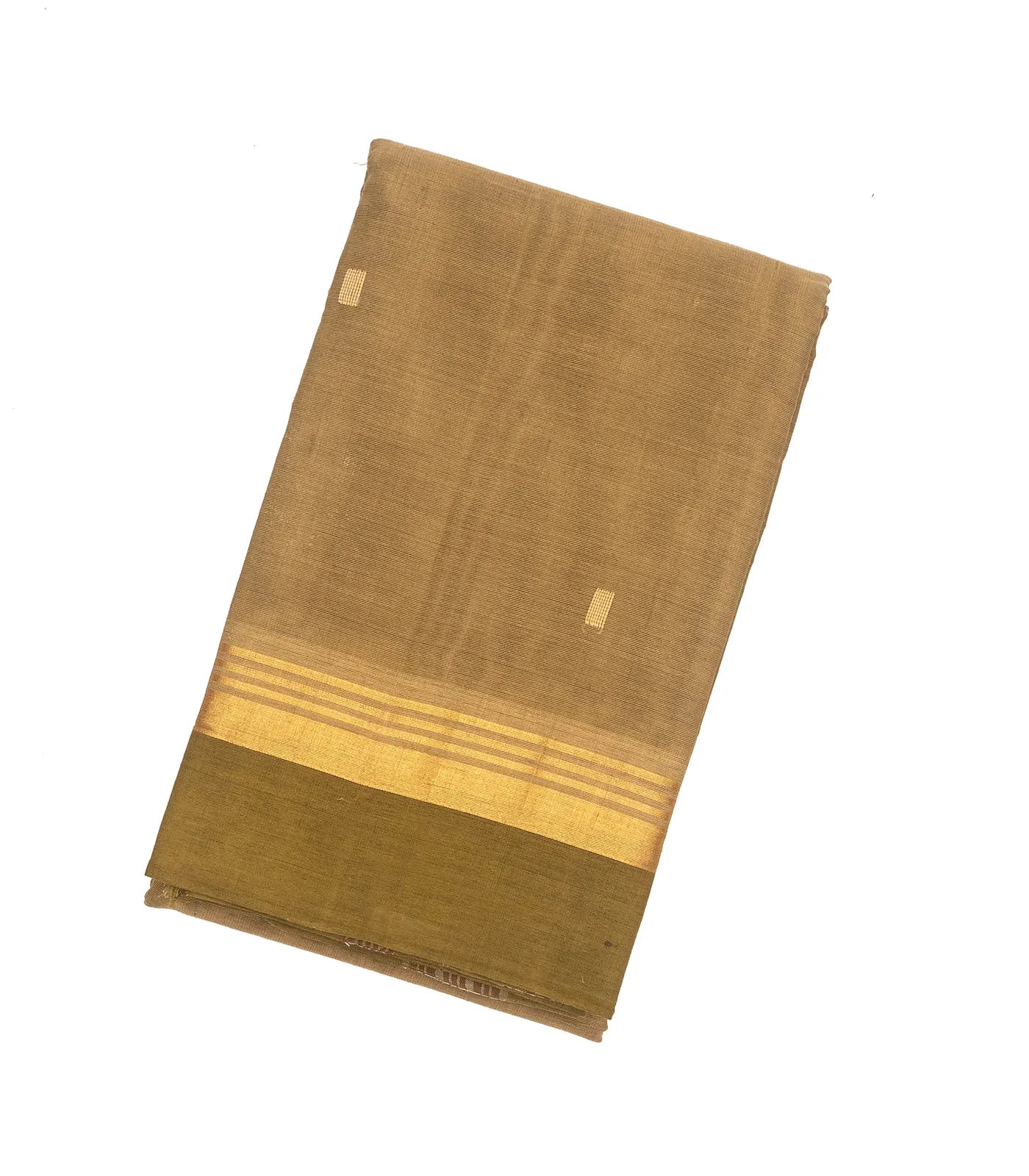 Taupe Handloom Village Cotton Saree With Square Buttas