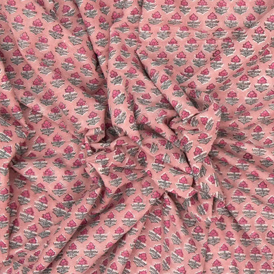 BubbleGum Pink Woven Jaipur Cotton Saree Printed With Floral Motifs