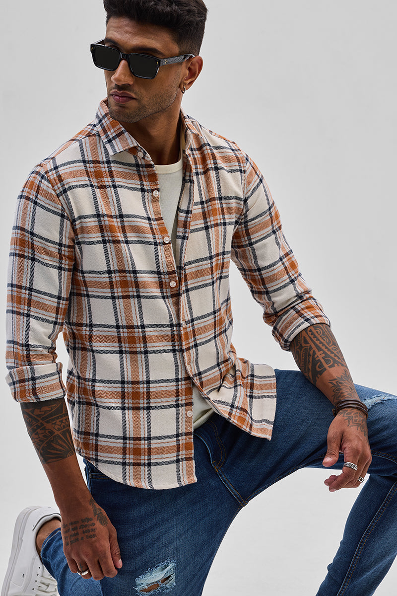 Cream Checks Slim Fit Shirt