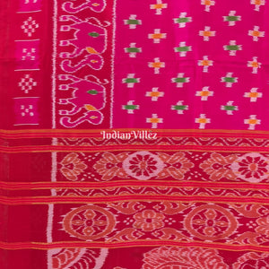 Rani Pink Odisha Ikat Contemporary Silk Saree with Elephant & Pasapali Border