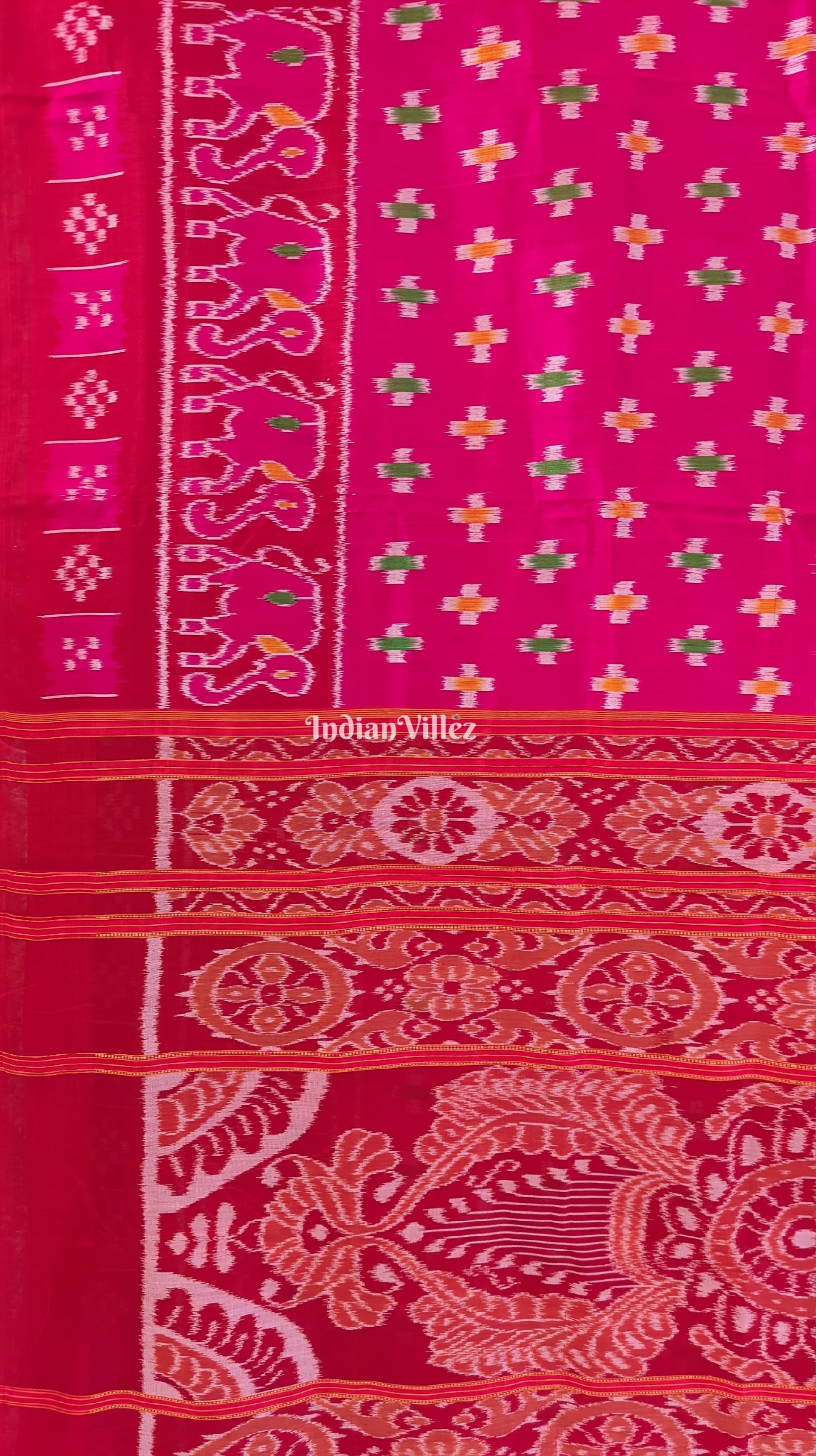 Rani Pink Odisha Ikat Contemporary Silk Saree with Elephant & Pasapali Border