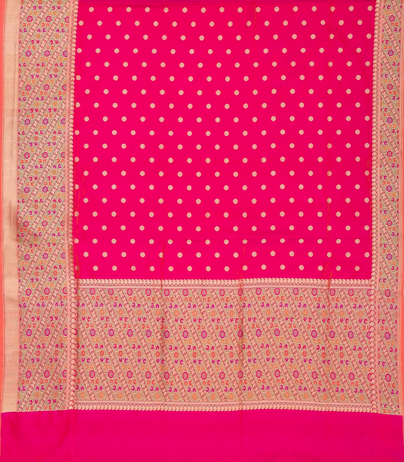 Hot Pink Handwoven Banarasi Silk Saree With Kamalam Motifs