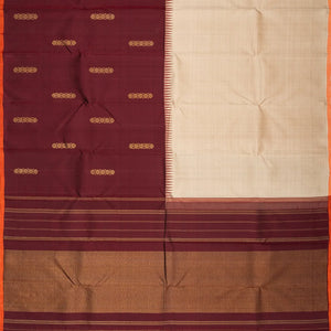 Taupe & Maroon Handloom Kanchipuram Half & Half Korvai Silk Saree