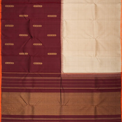 Taupe & Maroon Handloom Kanchipuram Half & Half Korvai Silk Saree