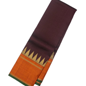 Maroon Handloom Kanchipuram Korvai Silk Saree With Temple Border