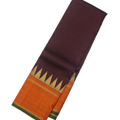 Maroon Handloom Kanchipuram Korvai Silk Saree With Temple Border