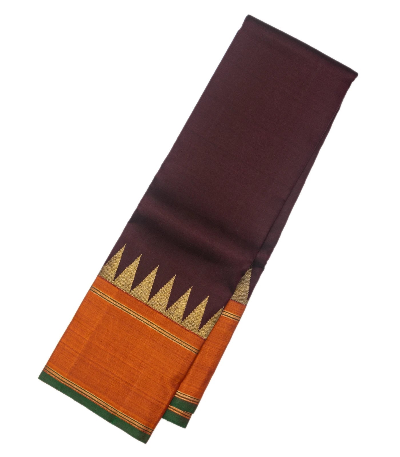 Maroon Handloom Kanchipuram Korvai Silk Saree With Temple Border