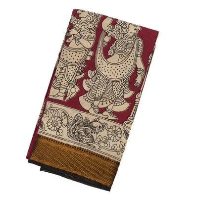 Pink Handloom Kalamkari Cotton Saree With Printed Goddess Motifs