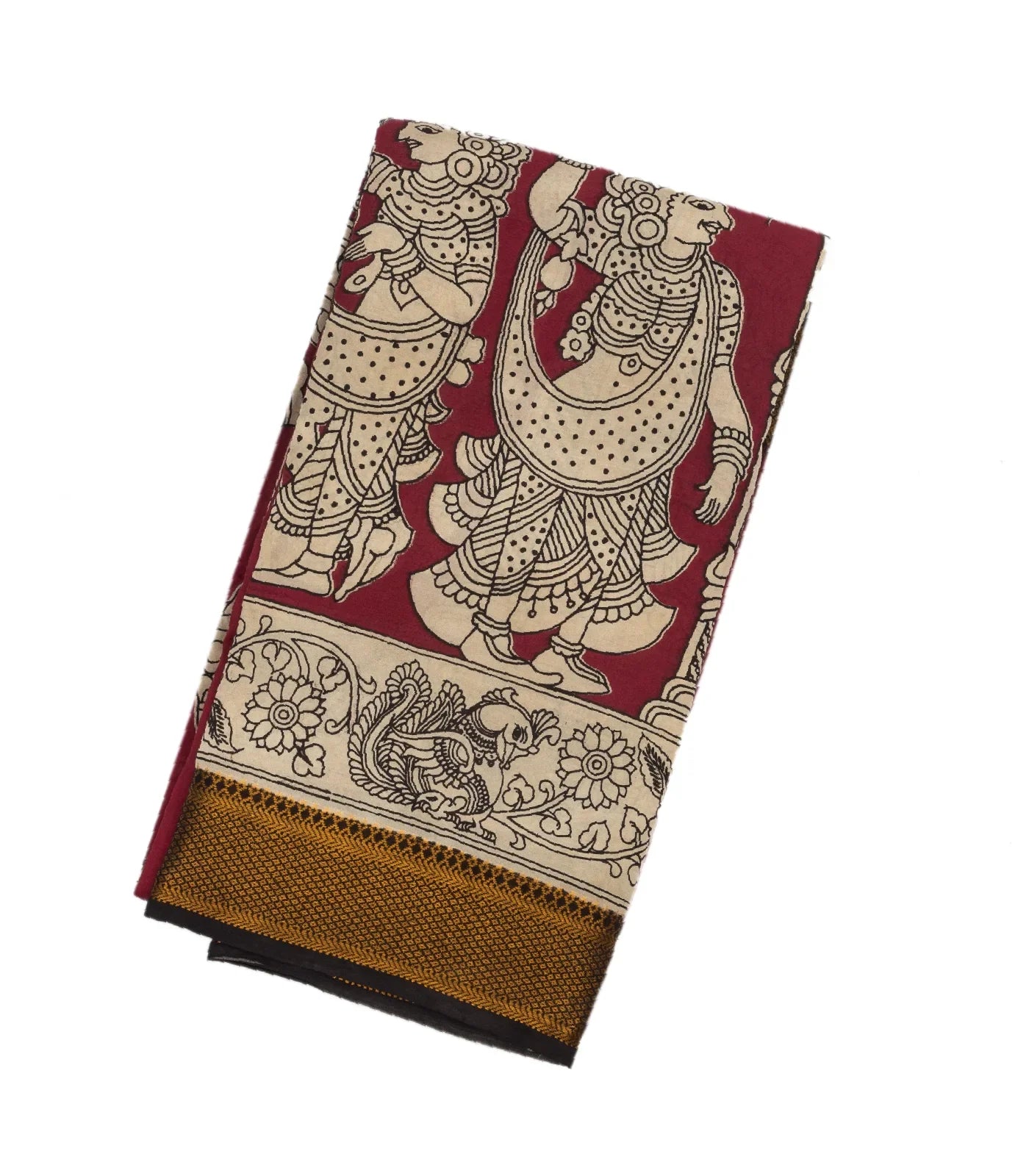 Pink Handloom Kalamkari Cotton Saree With Printed Goddess Motifs