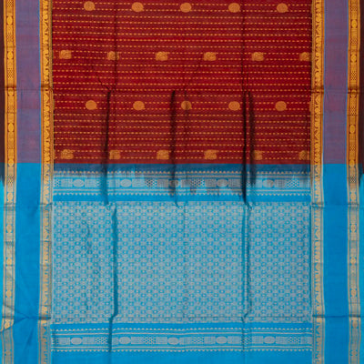 Crimson Handloom Silk Cotton Saree With Stripes